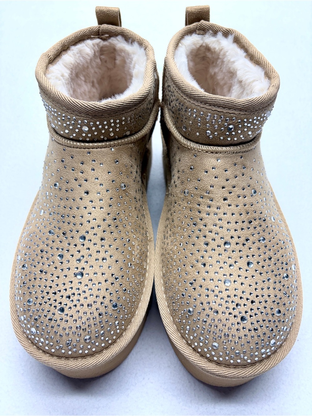 Rock & Candy Lamar Boots Women 9 Toast Tan Rhinestone Faux Fur